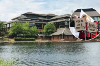 Residents protest new bollards on Rhiwbina village green, Cardiff 2026