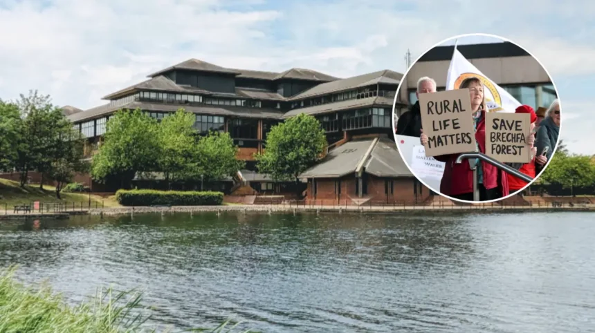 Residents protest new bollards on Rhiwbina village green, Cardiff 2026