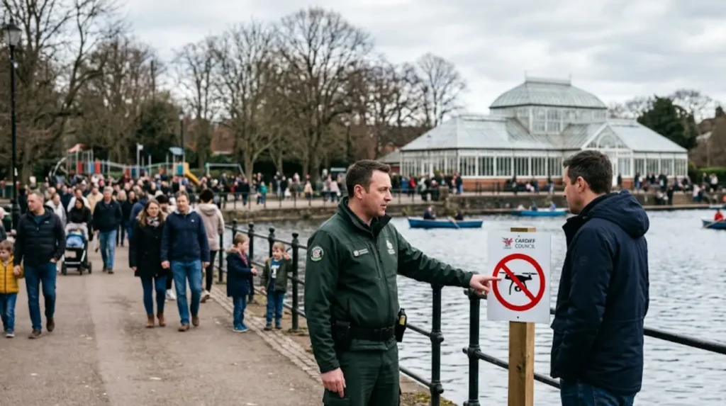 Can I fly a drone at Roath Park in Cardiff?
